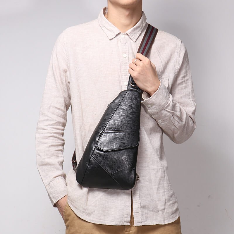 Top Grain Leather Compact Shoulder Sling Bag for Men – Babylon Leather - Babylon LeatherBabylon LeatherLJ096 - Black - A