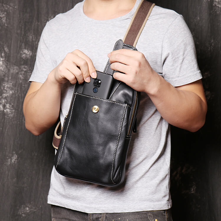 Top - Grain Leather Sling Chest Bag for Men – Babylon Leather - Babylon LeatherBabylon LeatherLJ151-Black