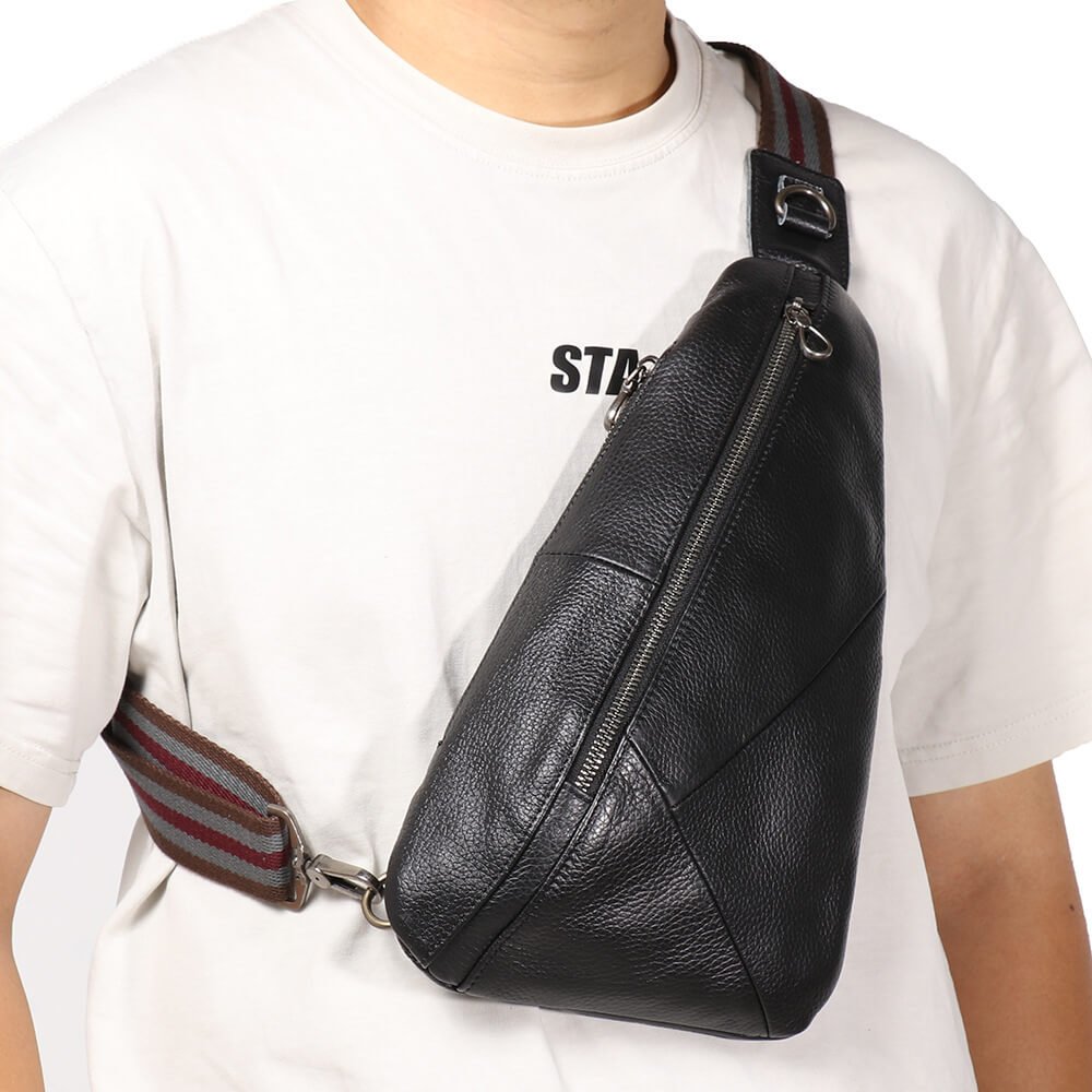 Top - Grain Leather Triangular Sling Bag for Men & Women – Babylon Leather - Babylon LeatherBabylon LeatherLJ109-Black