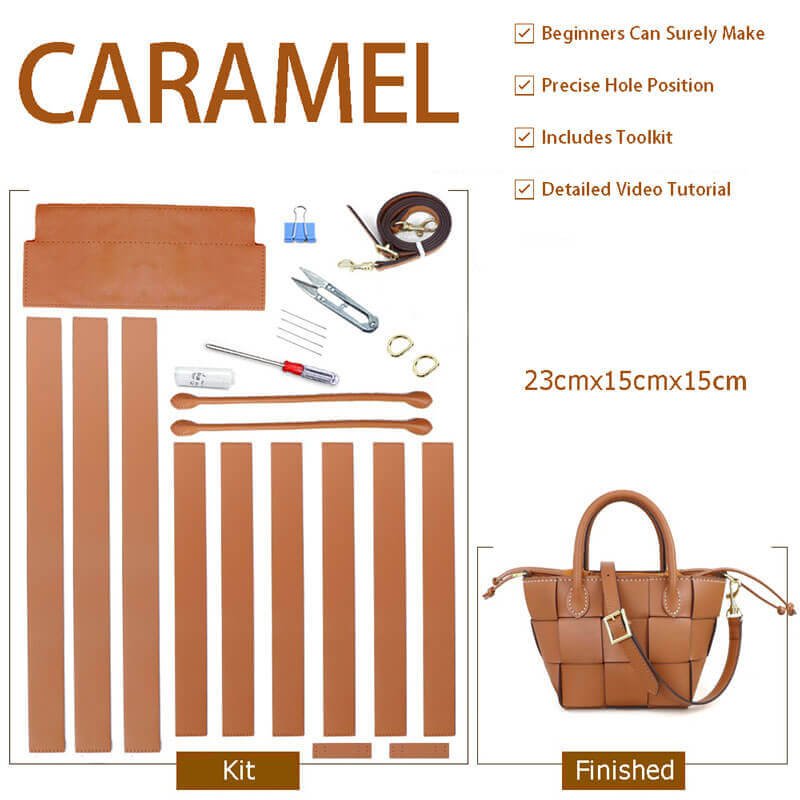 Top - Grain Leather Woven Bag DIY Kit – Babylon Leather - Babylon LeatherBabylon LeatherSY22 - Caramel - White