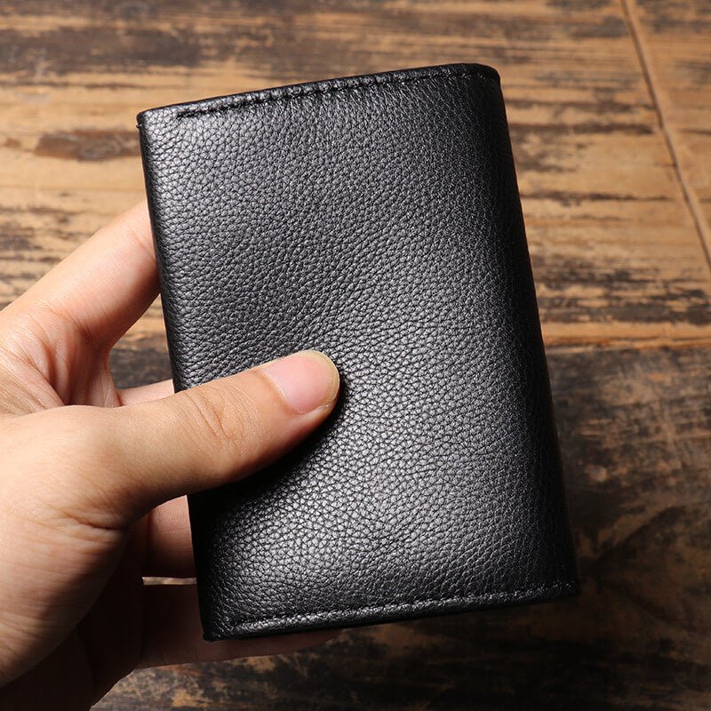 Top - Grain Machine - made Leather GoodsLeather Vertical Bi - Fold Card Wallet – Babylon Leather - Babylon LeatherBabylon LeatherLJ129-Black