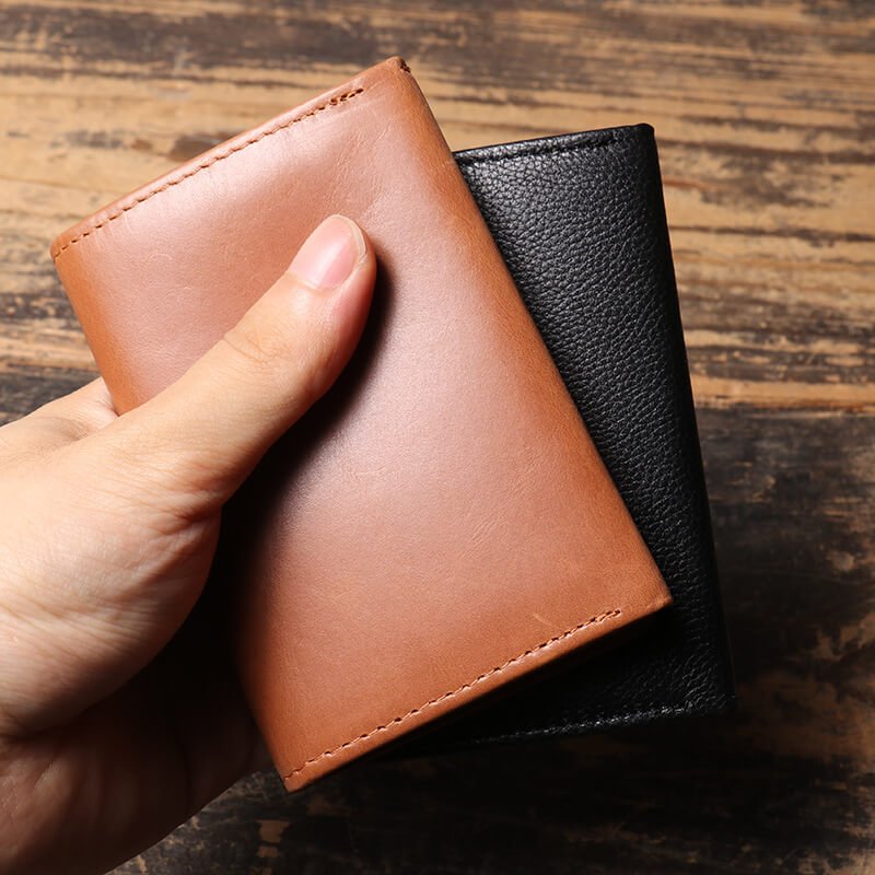 Top - Grain Machine - made Leather GoodsLeather Vertical Bi - Fold Card Wallet – Babylon Leather - Babylon LeatherBabylon LeatherLJ129-Black