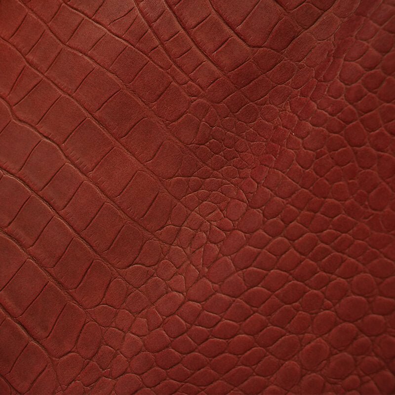 Top Grain Nubuck Crocodile Embossed Leather – Babylon Leather - Babylon LeatherBabylon LeatherLT035-Brick Red-1.2-1.3mm-5 sq. ft.