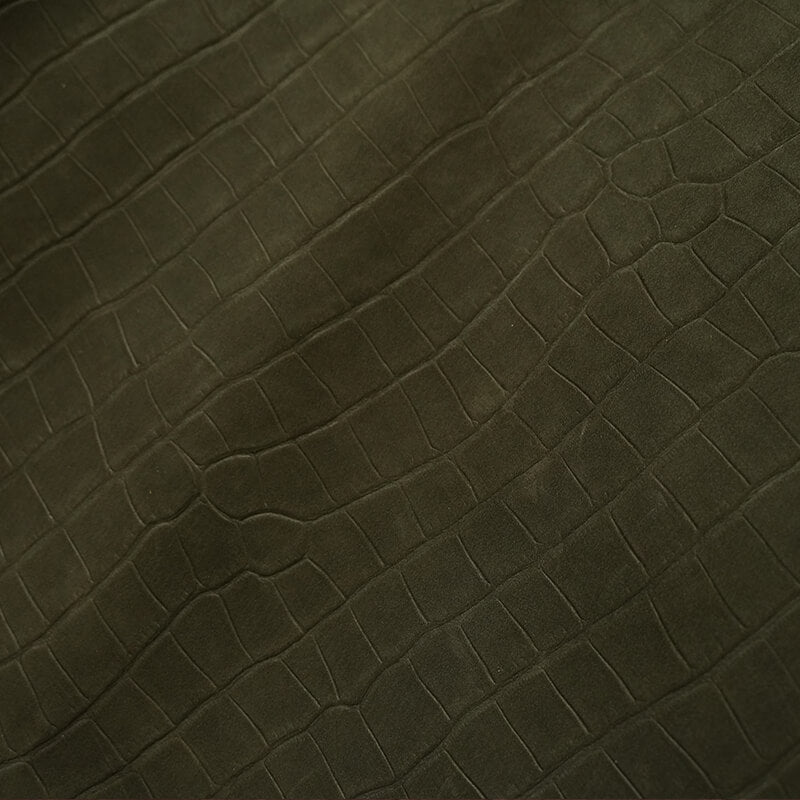 Top Grain Nubuck Crocodile Embossed Leather – Babylon Leather - Babylon LeatherBabylon LeatherLT035-Dark Olive Green-1.2-1.3mm-5 sq. ft.