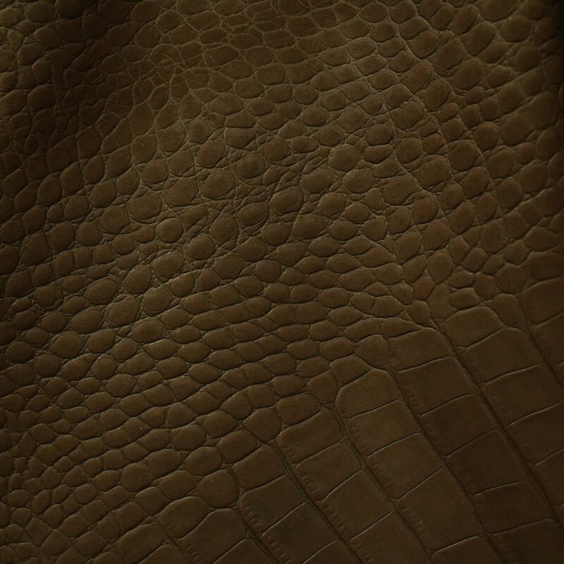 Top Grain Nubuck Crocodile Embossed Leather – Babylon Leather - Babylon LeatherBabylon LeatherLT035-Olive Brown-1.2-1.3mm-5 sq. ft.