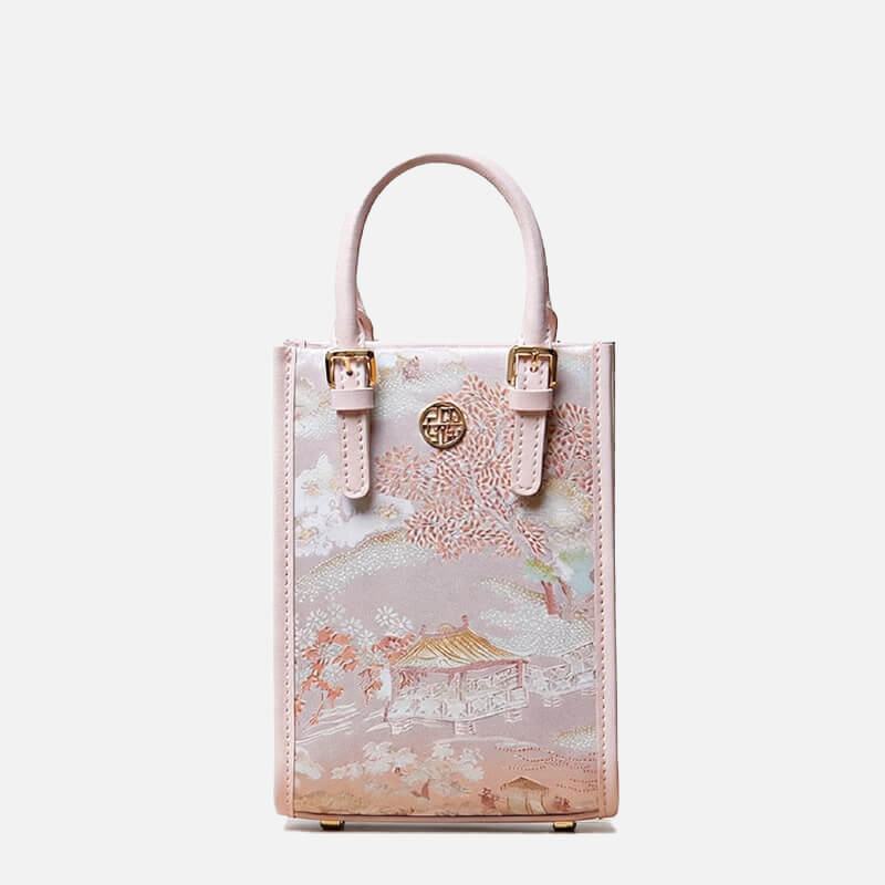 Tranquil Pavilion Leather and Silk Square Handbag – Babylon Leather - Babylon LeatherBabylon LeatherTX048-Pink