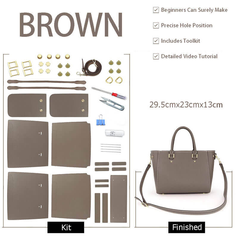 Trapeze Tote Bag DIY Leather Kit – Babylon Leather - Babylon LeatherBabylon LeatherSY31 - Brown - Epsom Leather - White