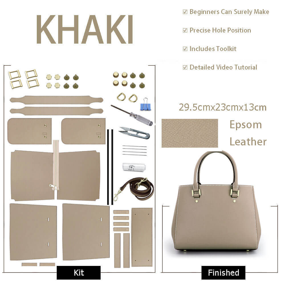 Trapeze Tote Bag DIY Leather Kit – Babylon Leather - Babylon LeatherBabylon LeatherSY31 - Khaki - Epsom Leather - White