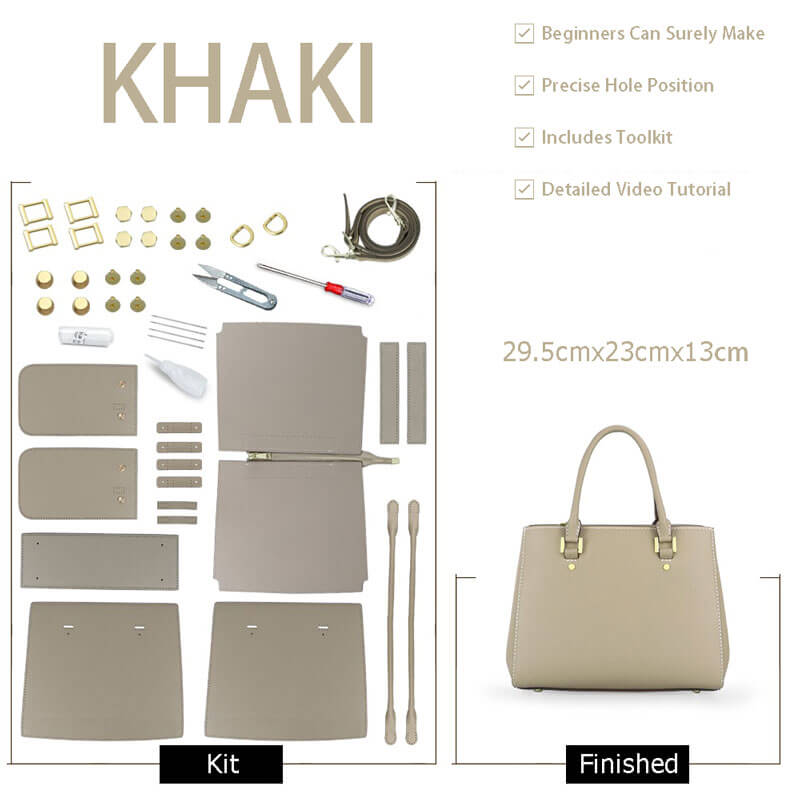 Trapeze Tote Bag DIY Leather Kit – Babylon Leather - Babylon LeatherBabylon LeatherSY31-Khaki-Lychee-White