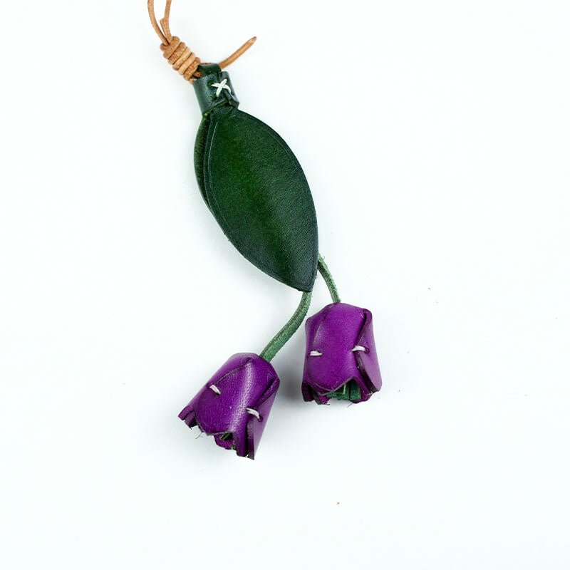 Tulip Flower Shape Leather Charm Keychain – Babylon Leather - Babylon LeatherBabylon LeatherLL55-Purple