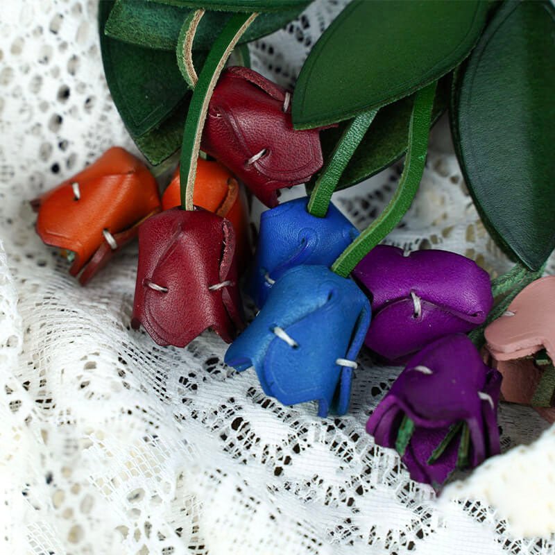 Tulip Flower Shape Leather Charm Keychain – Babylon Leather - Babylon LeatherBabylon LeatherLL55-Purple