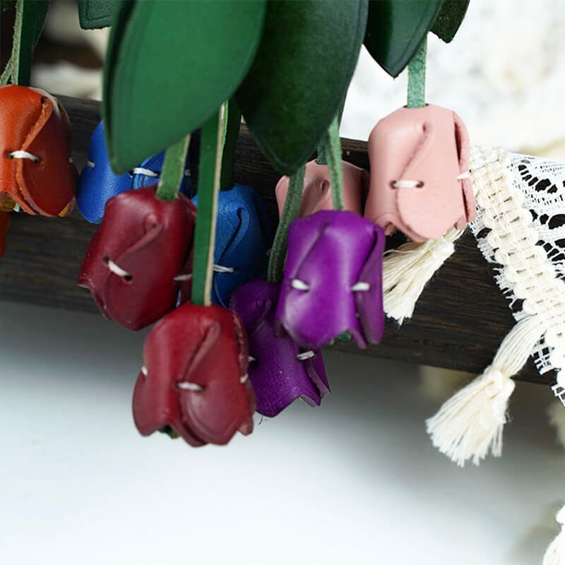 Tulip Flower Shape Leather Charm Keychain – Babylon Leather - Babylon LeatherBabylon LeatherLL55-Purple