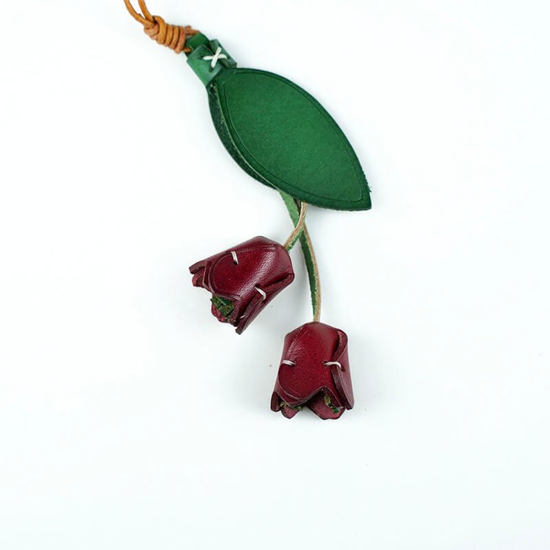 Tulip Flower Shape Leather Charm Keychain – Babylon Leather - Babylon LeatherBabylon LeatherLL55-Red
