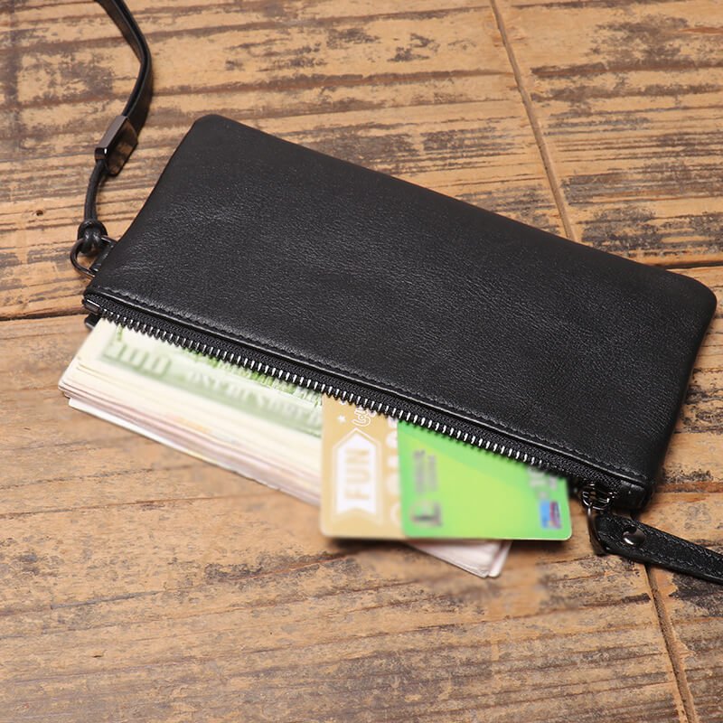Ultra - Slim Soft Leather Zip Coin & Phone Wallet – Babylon Leather - Babylon LeatherBabylon LeatherLJ130-Black
