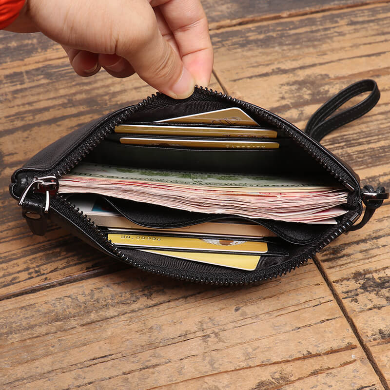 Ultra - Slim Soft Leather Zip Coin & Phone Wallet – Babylon Leather - Babylon LeatherBabylon LeatherLJ130-Black