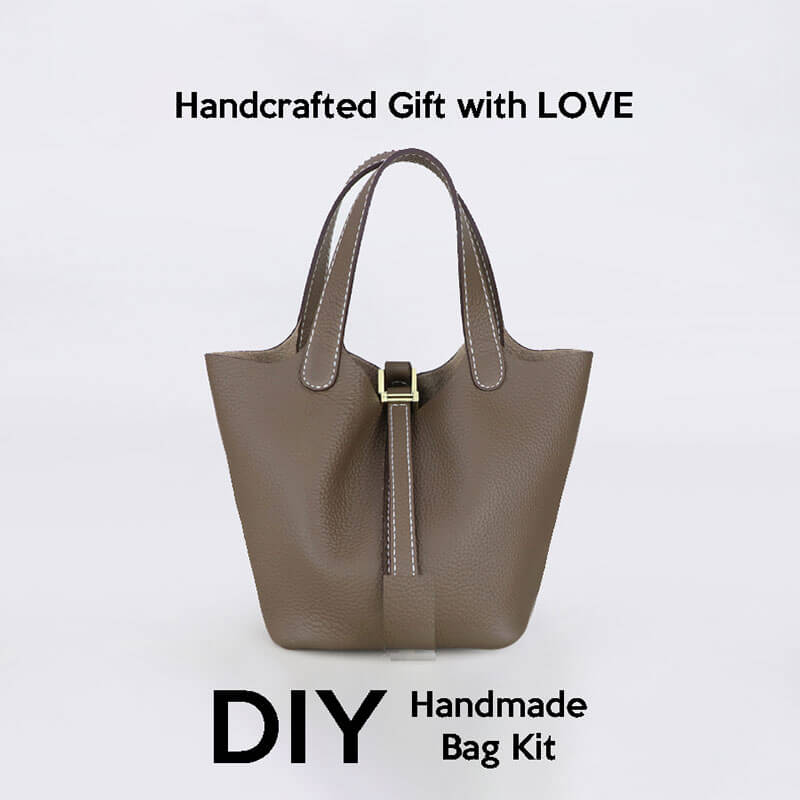 Unlined Leather Picotin Bag DIY Kit ¨C - Babylon Leather - Babylon LeatherBabylon LeatherSY01 - Unlined - Brown - Large - Gold & White