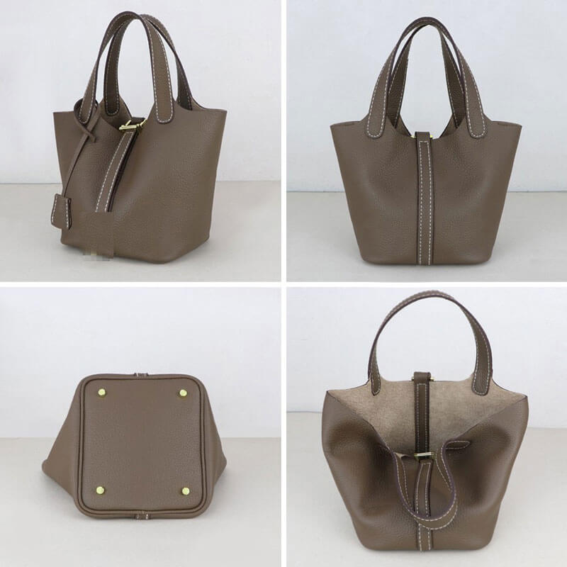 Unlined Leather Picotin Bag DIY Kit ¨C - Babylon Leather - Babylon LeatherBabylon LeatherSY01 - Unlined - Brown - Large - Gold & White