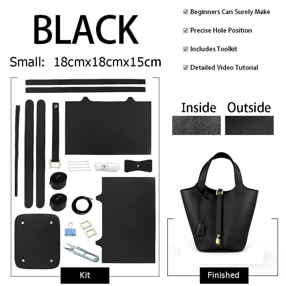 Unlined Togo Leather Picotin Bag DIY Kit – Babylon Leather - Babylon LeatherBabylon LeatherSY40-Black-Unlined & Small-Gold & Color-Matched