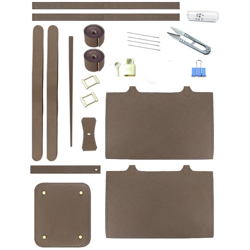 Unlined Togo Leather Picotin Bag DIY Kit with Oblique Pricked Holes – Babylon Leather - Babylon LeatherBabylon LeatherSY40-Brown-Unlined & Large-Gold & White