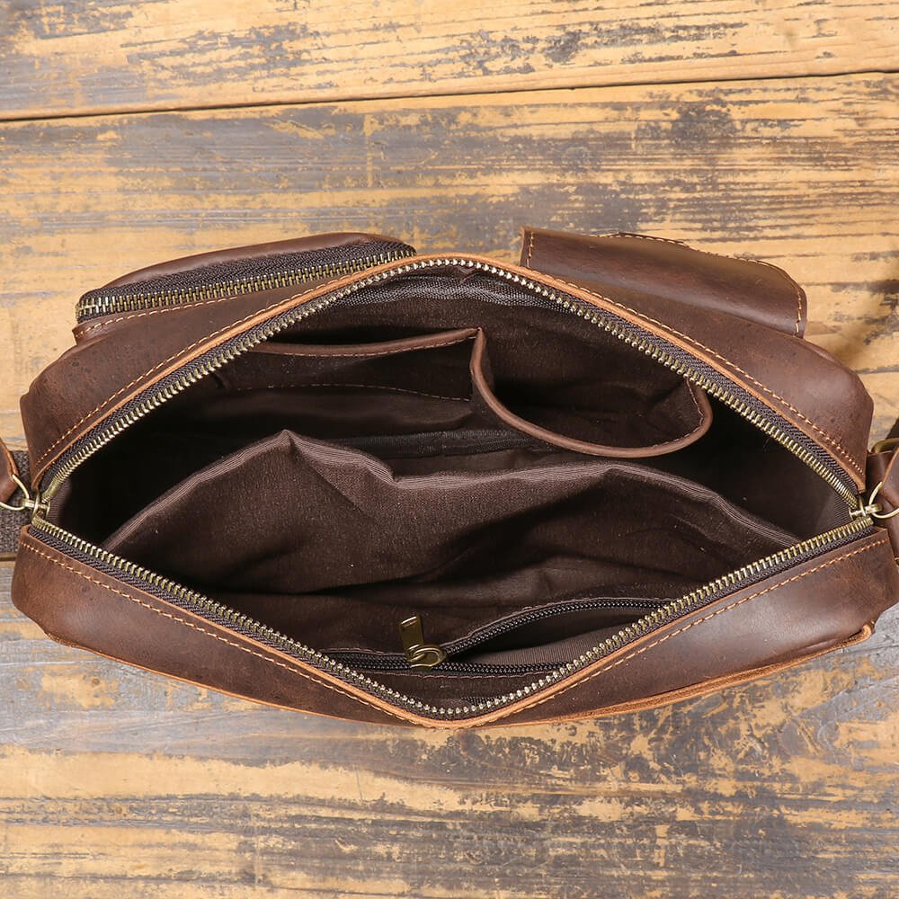 Versatile Men’s Leather Crossbody Messenger Bag – Babylon Leather - Babylon LeatherBabylon LeatherLJ043 - Dark Brown