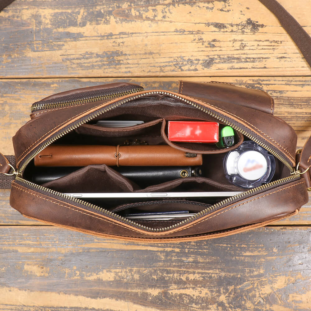 Versatile Men’s Leather Crossbody Messenger Bag – Babylon Leather - Babylon LeatherBabylon LeatherLJ043 - Dark Brown