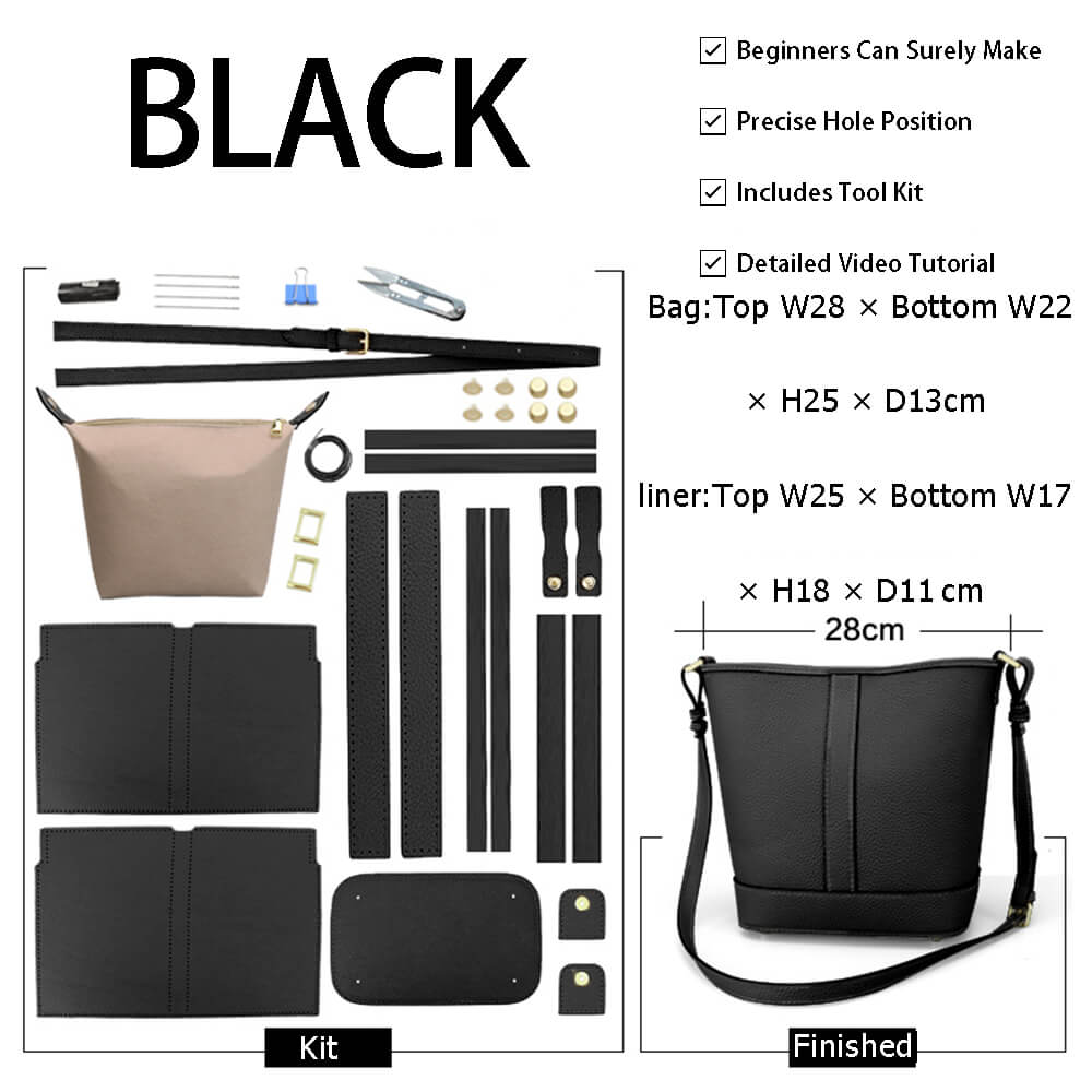 Vertical Stripe Bucket Bag DIY Kit ¨C Babylon Leather - Babylon LeatherBabylon LeatherSY121-Black-White