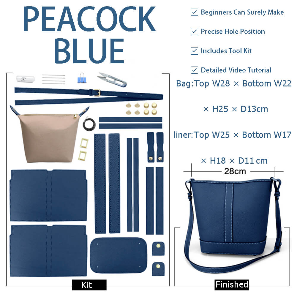 Vertical Stripe Bucket Bag DIY Kit ¨C Babylon Leather - Babylon LeatherBabylon LeatherSY121-Peacock Blue-White