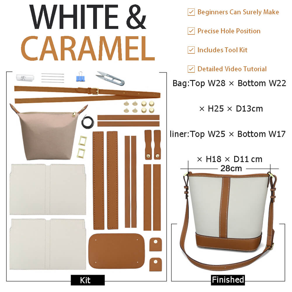 Vertical Stripe Bucket Bag DIY Kit ¨C Babylon Leather - Babylon LeatherBabylon LeatherSY121-White & Caramel-White