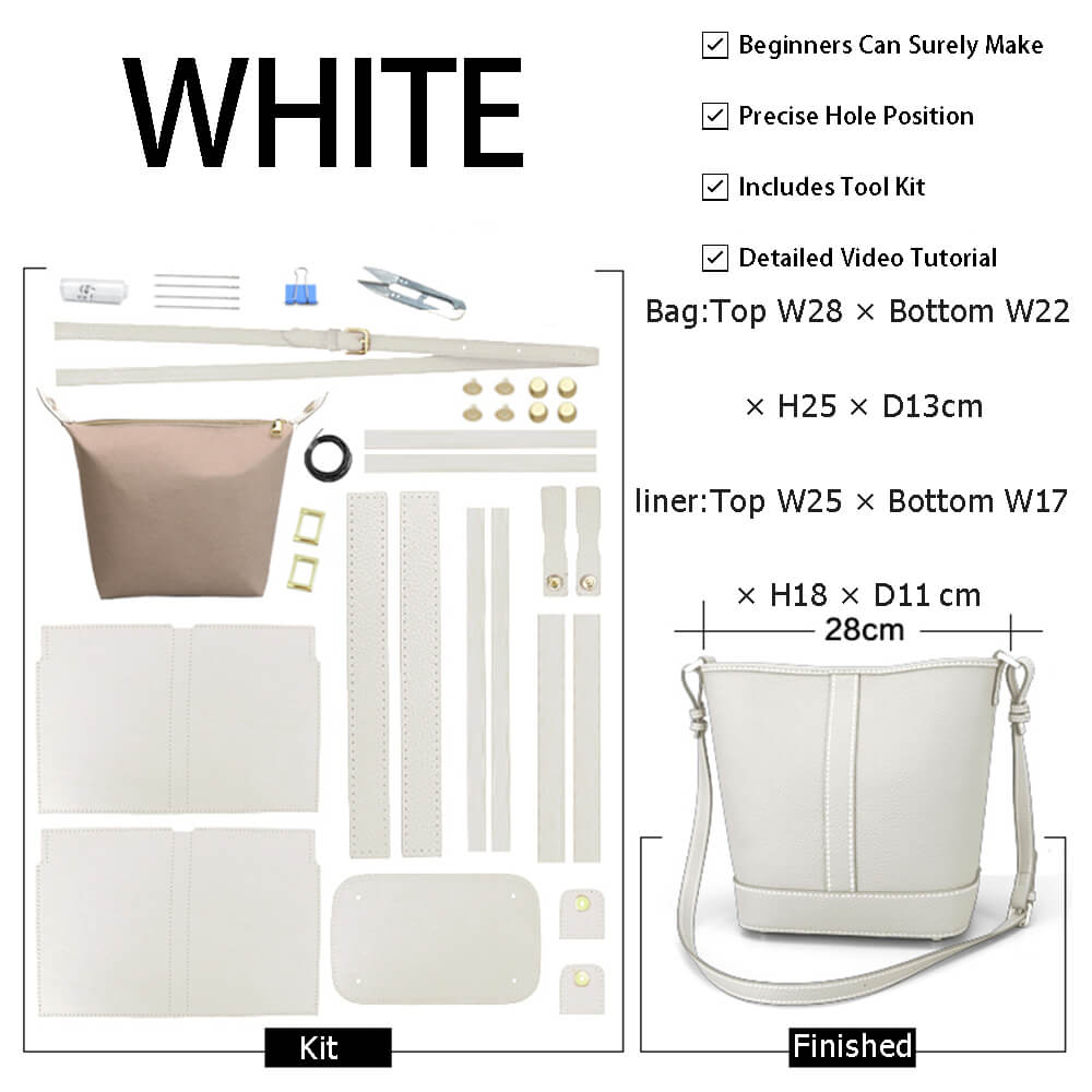 Vertical Stripe Bucket Bag DIY Kit ¨C Babylon Leather - Babylon LeatherBabylon LeatherSY121-White-White