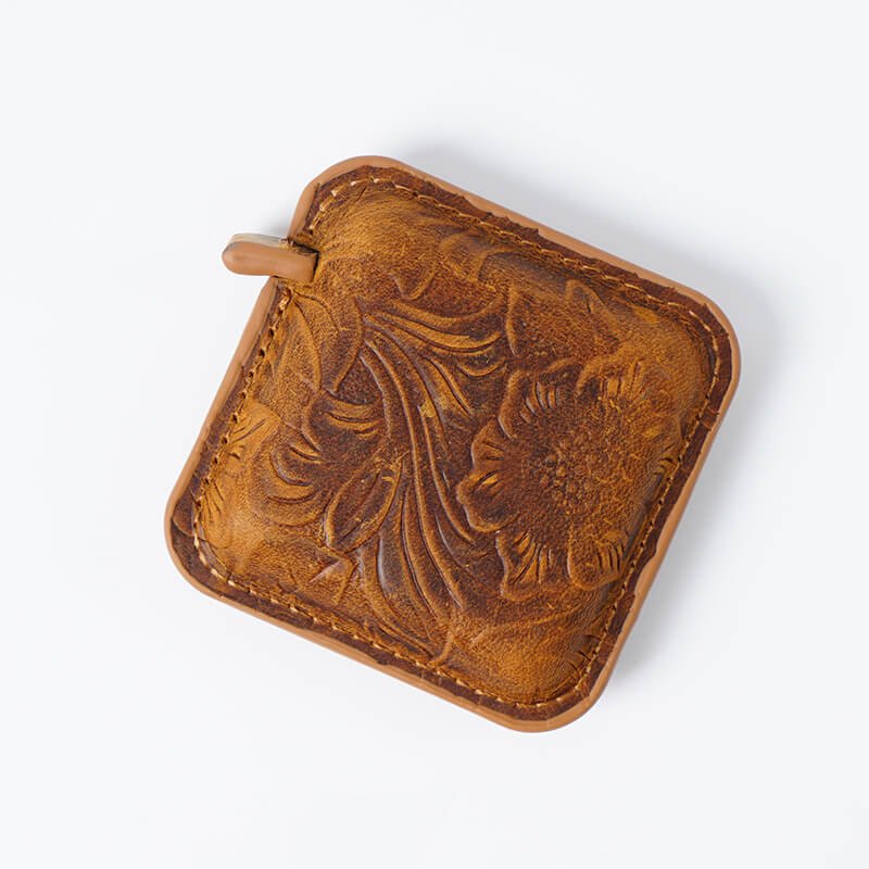 Vintage Leather Tape Measure Keychain – Babylon Leather - Babylon LeatherBabylon LeatherAN06-Carving & Square-Brown
