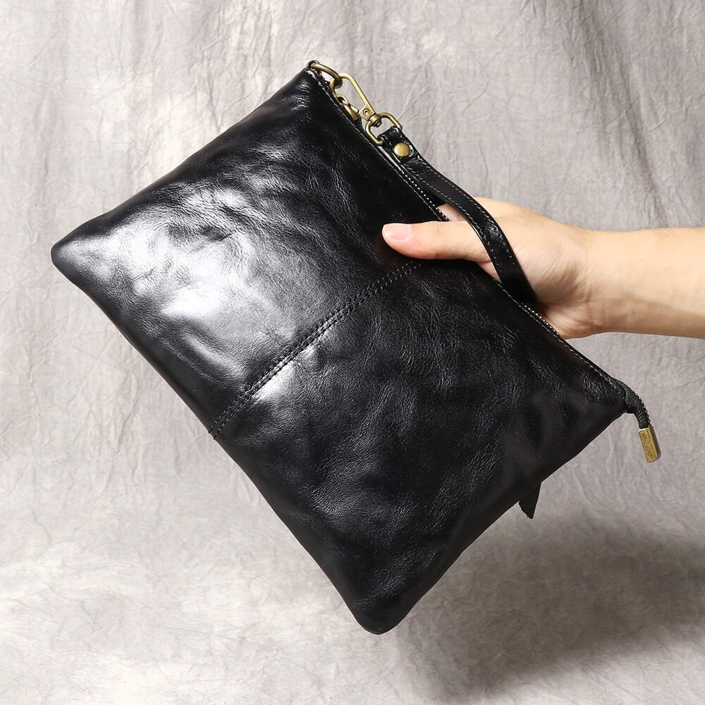 Vintage Leather Wristlet Clutch Bag – Babylon Leather - Babylon LeatherBabylon LeatherLJ064 - Black