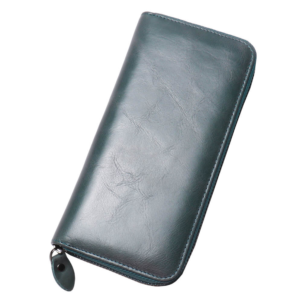 Vintage Oil - Waxed Top - Grain Leather Long Zipper Clutch Wallet – Babylon Leather - Babylon LeatherBabylon LeatherLJ147-Dark Blue