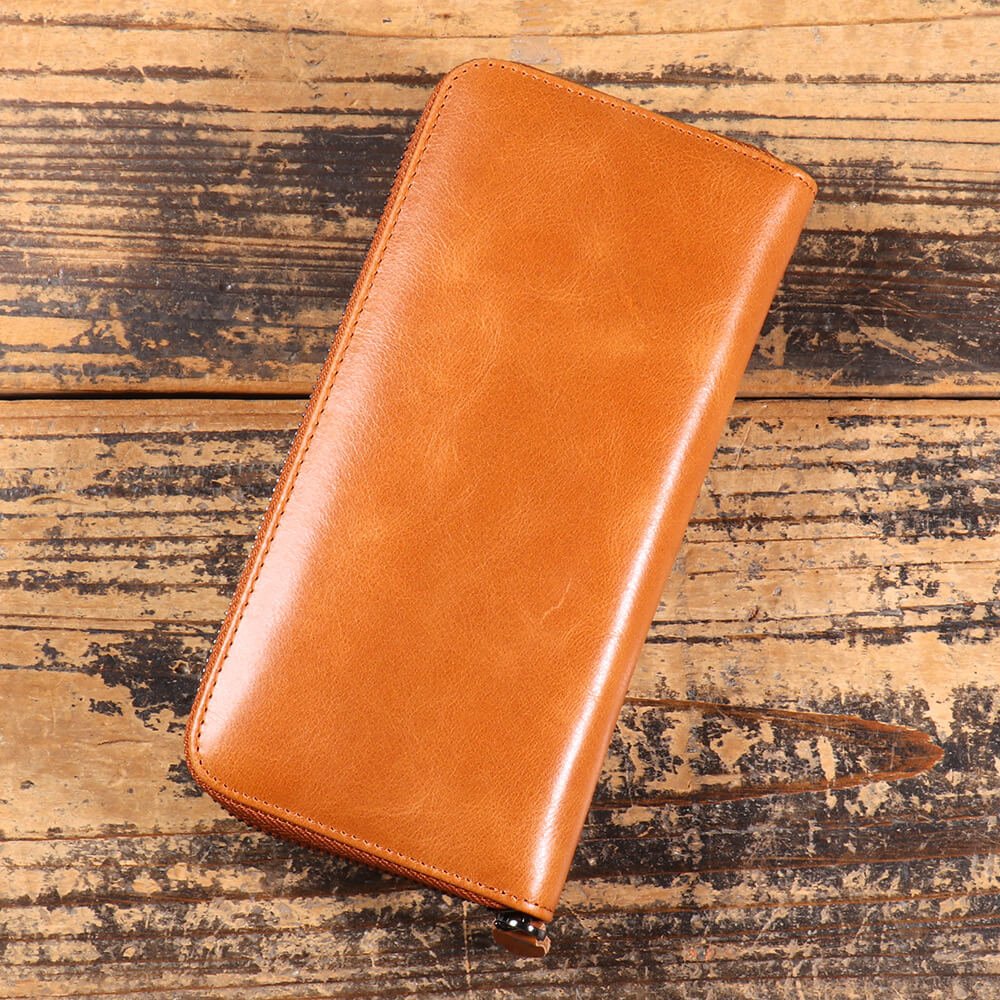 Vintage Oil - Waxed Top - Grain Leather Long Zipper Clutch Wallet – Babylon Leather - Babylon LeatherBabylon LeatherLJ147-Yellow