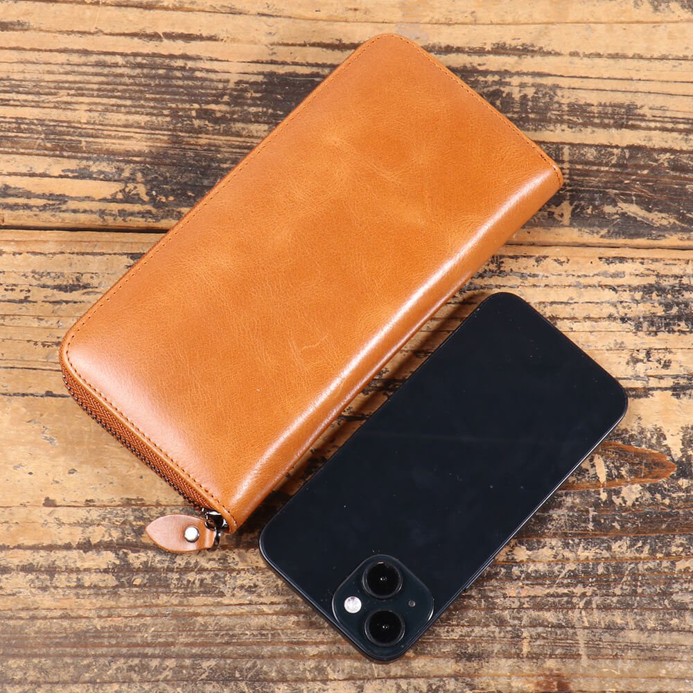 Vintage Oil - Waxed Top - Grain Leather Long Zipper Clutch Wallet – Babylon Leather - Babylon LeatherBabylon LeatherLJ147-Yellow