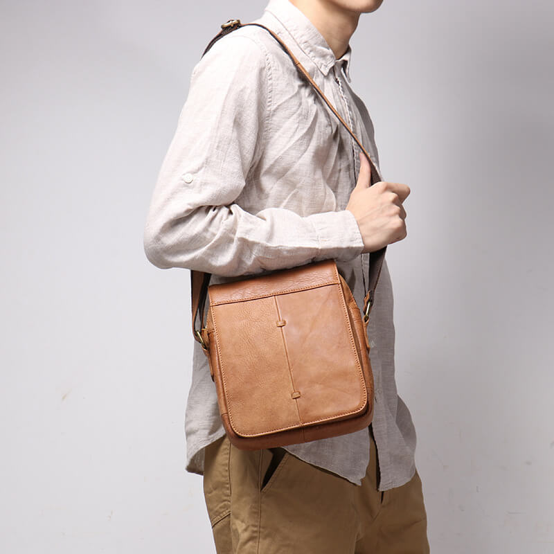 Vintage Top Grain Leather Crossbody Bag for Men – Babylon Leather - Babylon LeatherBabylon LeatherLJ090 - Brown