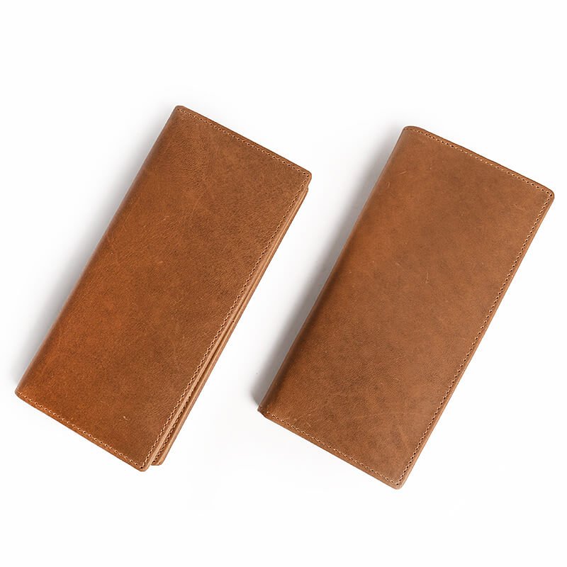 Vintage Top - Grain Leather Slim Bifold Long Money Holder Wallet – Babylon Leather - Babylon LeatherBabylon LeatherLJ140-Brown