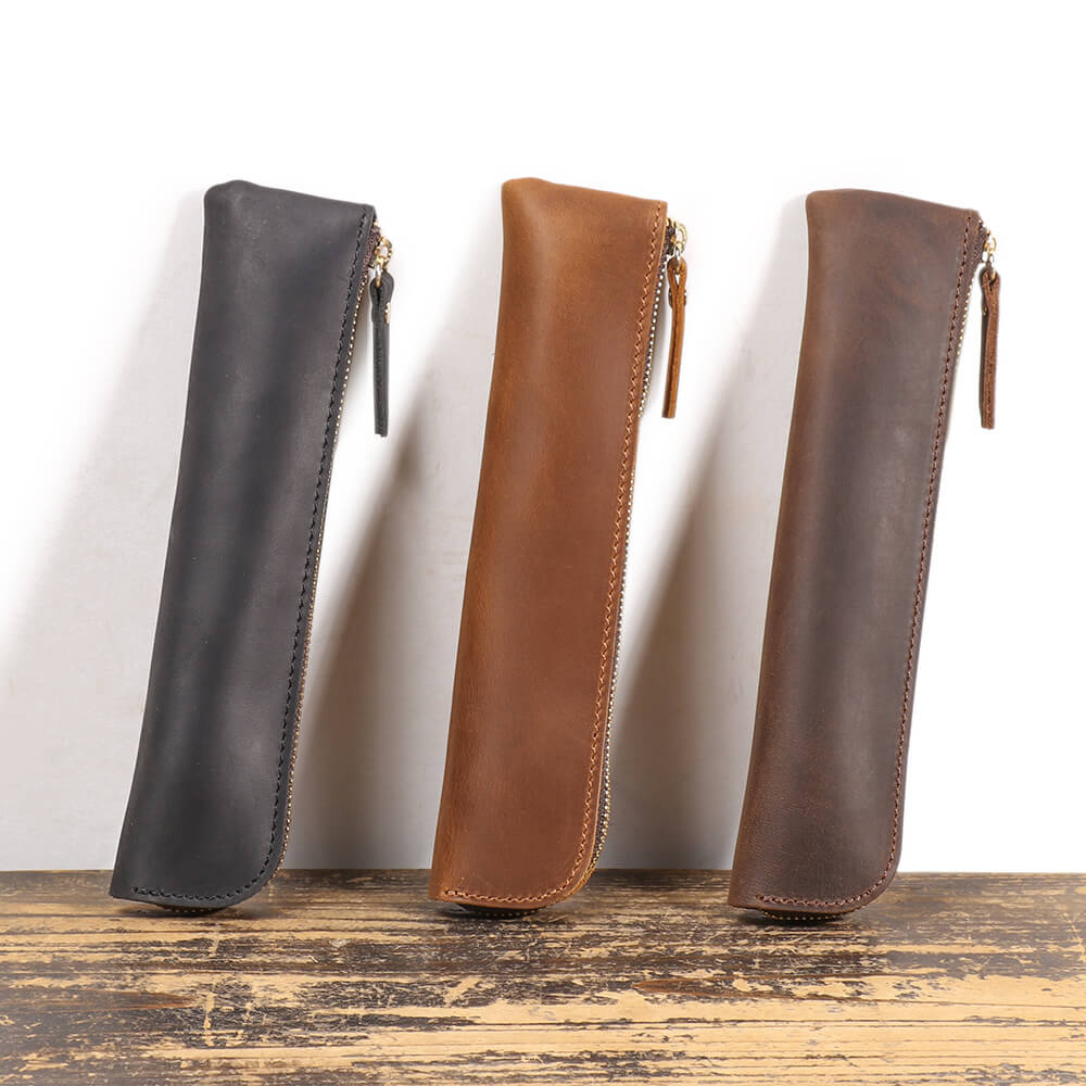Vintage Top - Grain Leather Zipper Pen Case – Babylon Leather - Babylon LeatherBabylon LeatherLJ137-Brown