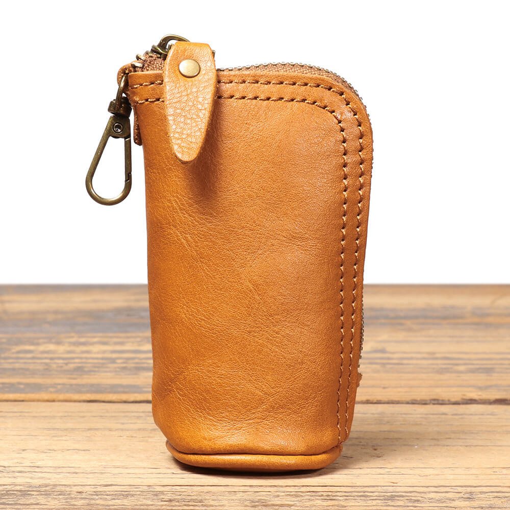 Vintage Vertical Leather Coin Holder with Key Loop – Babylon Leather - Babylon LeatherBabylon LeatherLJ124-Brown