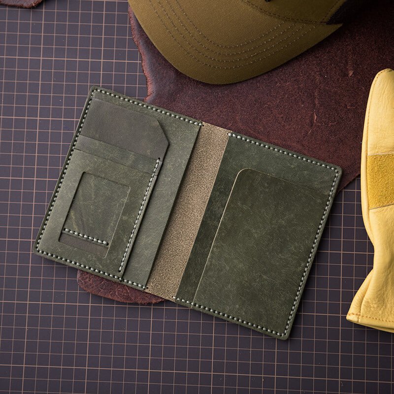 Vintage Waxed Leather Travel Passport Holder DIY Kit – Babylon Leather - Babylon LeatherBabylon LeatherLZ61-Green-Distressed Nubuck Leather
