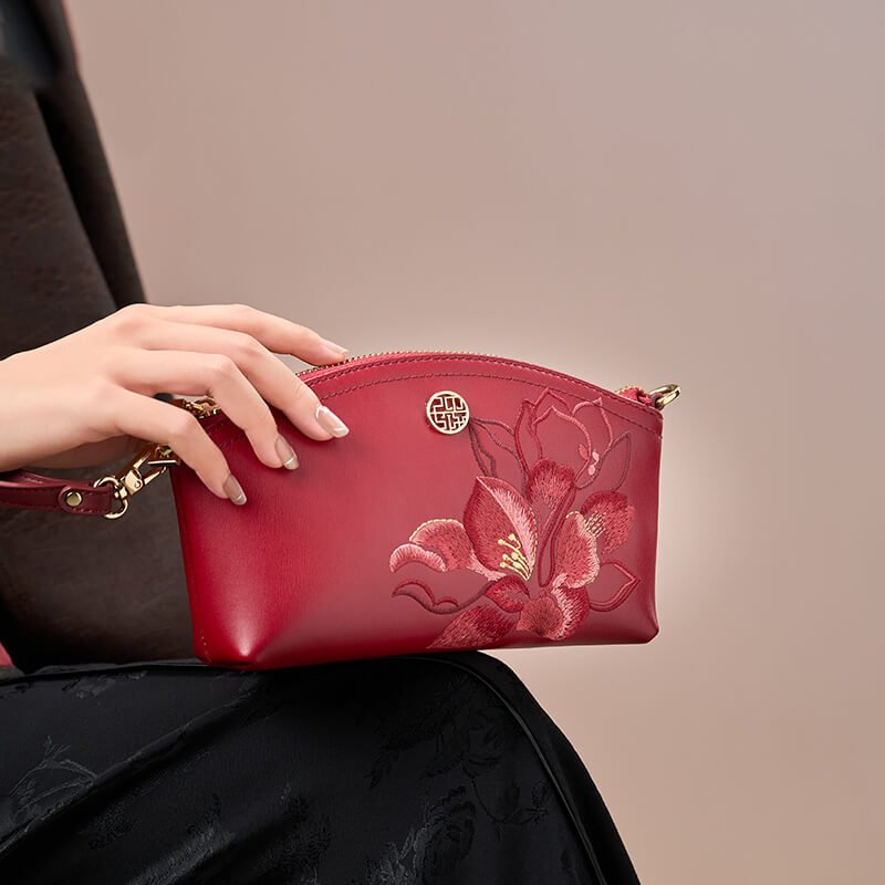 Voice of Light Leather Embroidery Crossbody Clutch – Babylon Leather - Babylon LeatherBabylon LeatherTX145-Red