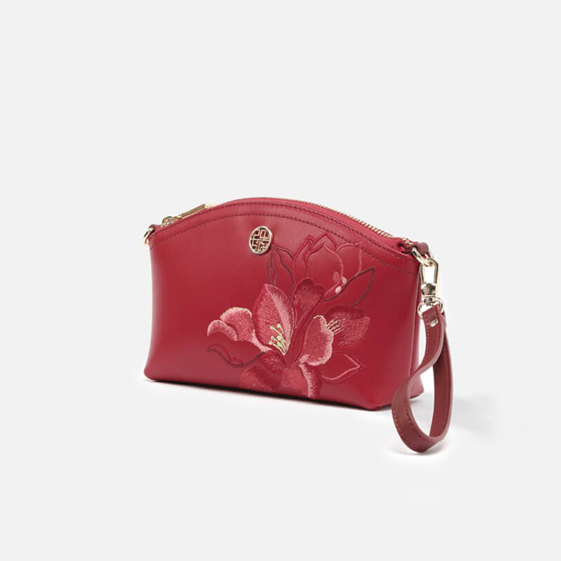 Voice of Light Leather Embroidery Crossbody Clutch – Babylon Leather - Babylon LeatherBabylon LeatherTX145-Red