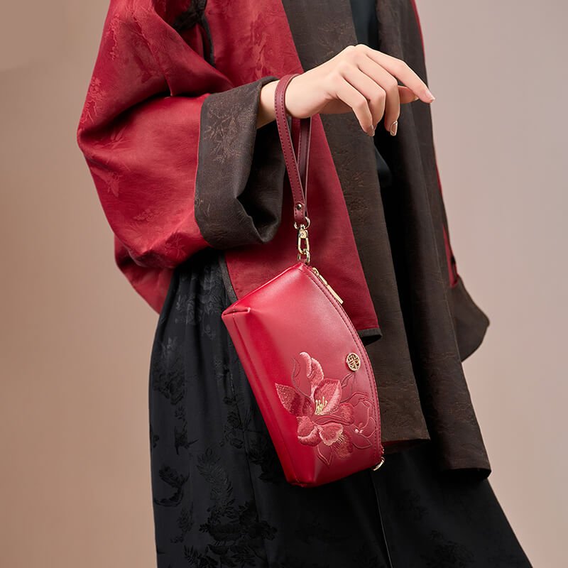 Voice of Light Leather Embroidery Crossbody Clutch – Babylon Leather - Babylon LeatherBabylon LeatherTX145-Red