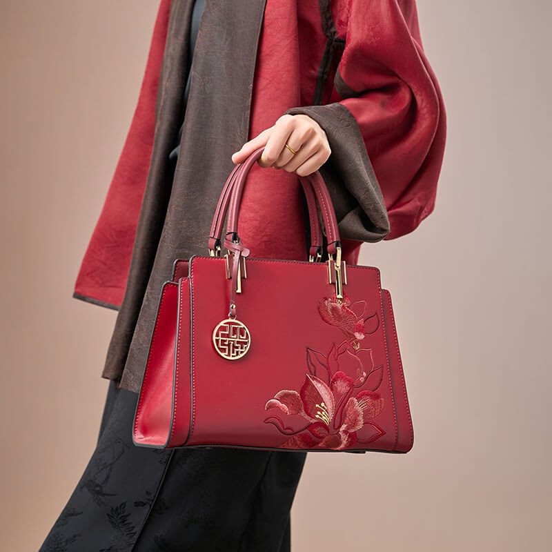 Voice of Light Leather Embroidery Handbag – Babylon Leather - Babylon LeatherBabylon LeatherTX146-Red