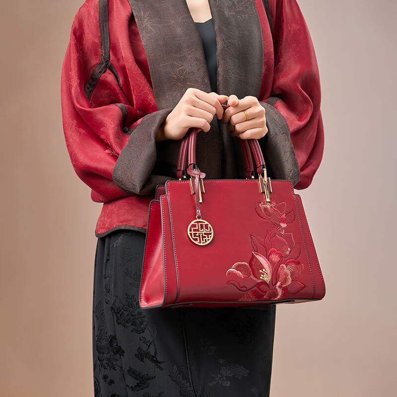 Voice of Light Leather Embroidery Handbag – Babylon Leather - Babylon LeatherBabylon LeatherTX146-Red
