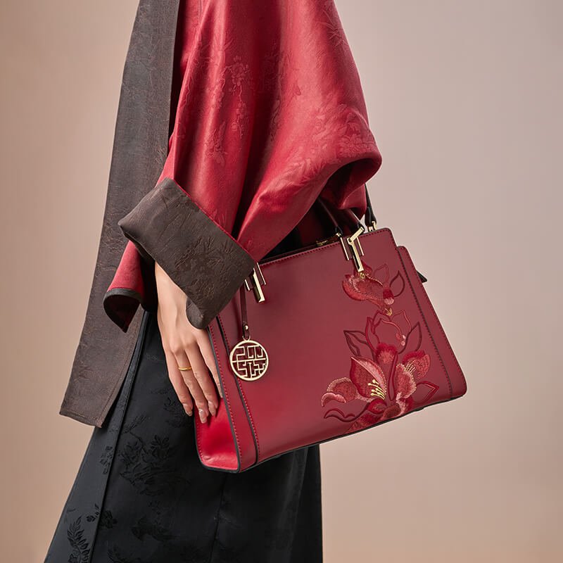 Voice of Light Leather Embroidery Handbag – Babylon Leather - Babylon LeatherBabylon LeatherTX146-Red