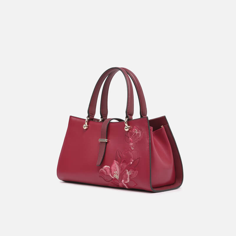Voice of Light Leather Embroidery Handbag Crossbody Bag – Babylon Leather - Babylon LeatherBabylon LeatherTX144-Red