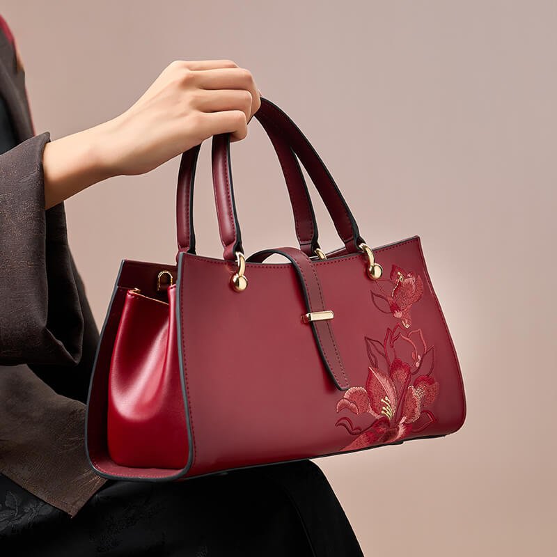 Voice of Light Leather Embroidery Handbag Crossbody Bag – Babylon Leather - Babylon LeatherBabylon LeatherTX144-Red
