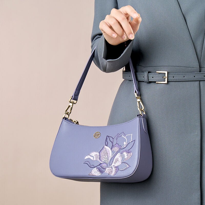 Voice of Light Leather Embroidery Shoulder Bag – Babylon Leather - Babylon LeatherBabylon LeatherTX147-Purple