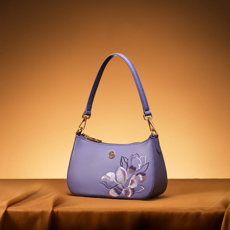 Voice of Light Leather Embroidery Shoulder Bag – Babylon Leather - Babylon LeatherBabylon LeatherTX147-Purple