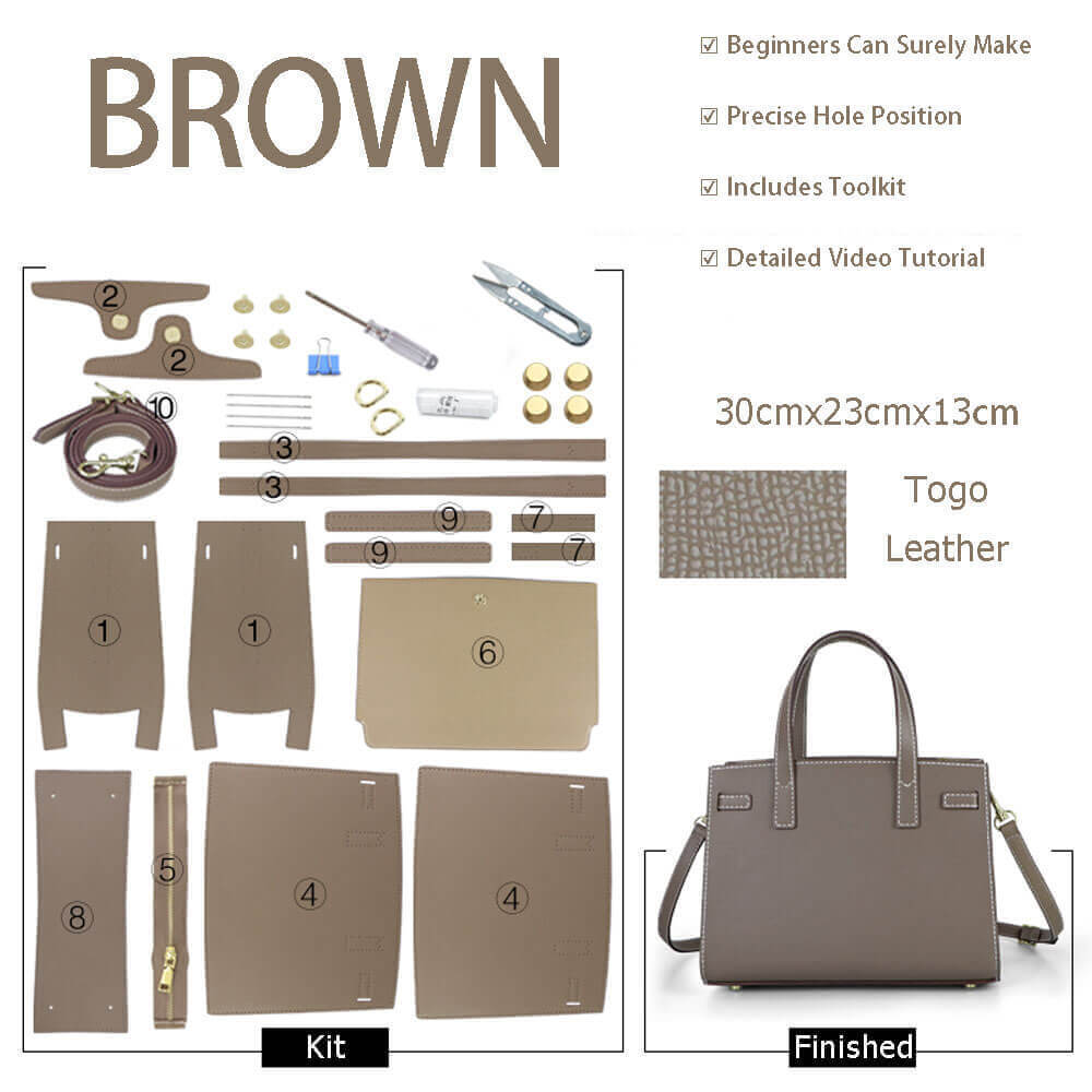 Walker Satchel Leather Bag DIY Kit – Babylon Leather - Babylon LeatherBabylon LeatherSY95-Brown-Epsom Leather-Color-Matched